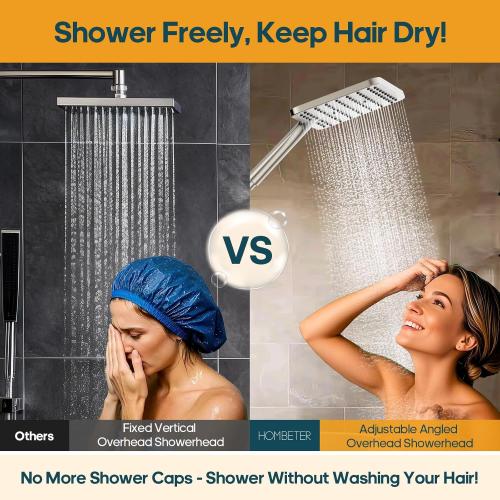 Shower Heads with Handheld Spray Combo Brushed Nickel, 10 Inch High Pressure Rain/Rainfall Shower Head, Height Adjustable Dual 2 in 1 Shower Head System with Stainless Steel Hose