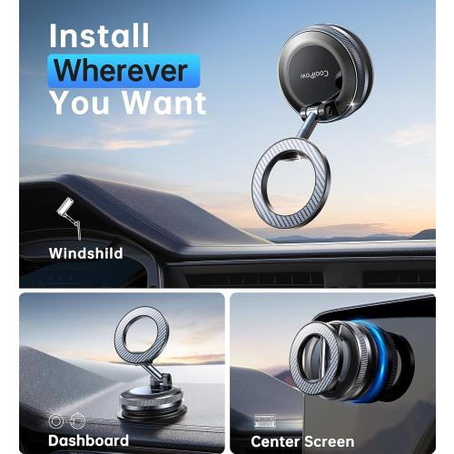 Coolpow【Newest Vacuum Magnetic Phone Holder for Car Phone Holder Mount【Movable Vacuum Suction】Magsafe Car Mount Cell Phone Holders for Your Car Accessories carmount 2.0 for iPhone 17 Pro Max 16 15 14