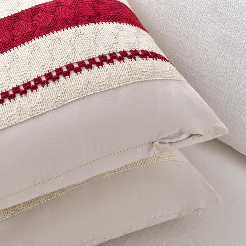 Fancy Homi Set of 2 Boho Red Decorative Throw Pillow Cover 18x18 Inch for Couch Bed Sofa, Aesthetic Modern Organic Farmhouse Home Decor, Soft Cotton Cute Accent Macrame Woven Cushion Case