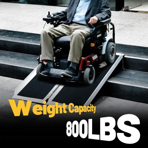 4FT Portable Wheelchair Ramp Anti-Slip Aluminum Folding Portable Ramp 800LBS Capacity Folding Non-Slip Aluminum Handicap Ramp, for Home Steps, Stairs, Doorways, Car, Curbs(4FT Using Height 3-9inch)