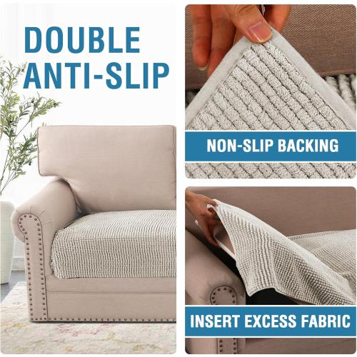 H.VERSAILTEX Plush Chenille Dog Bed Cover Thick Soft Sofa Cover for 3 Cushion Couch Anti Slip Couch Cover Furniture Protector for Dog, Pet, Cat (35 x 74, Oatmeal)
