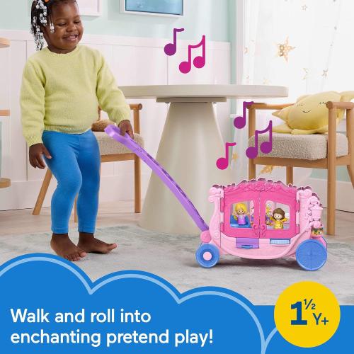 Fisher-Price Little People Toddler Toy Disney Princess Pull-Along Musical Carriage Playset with Figures for Pretend Play Kids Ages 18  Months