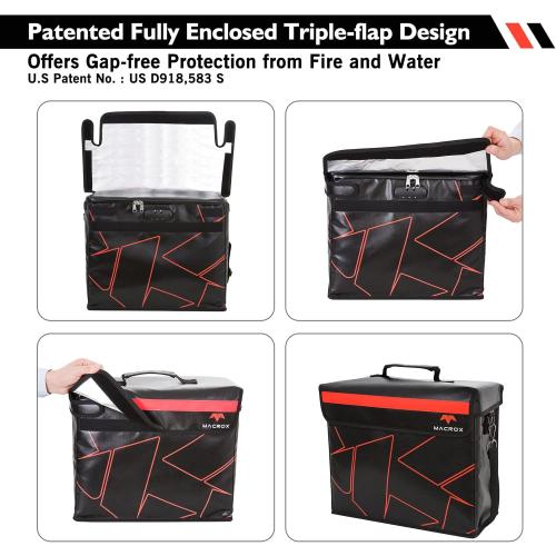 Fireproof and Waterproof Document Bag with Lock and Interior Zipper Pouch. U.S Patented Fully Enclosed Bag Design. Fire Safe Storage for Important Documents, Files & Valuables, 16x12.6x6.5