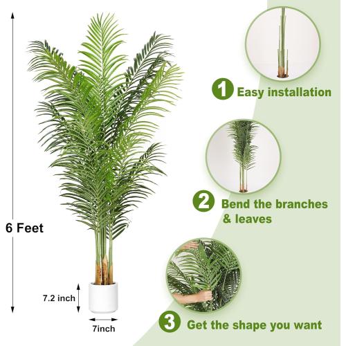 Artificial Palm Tree 6Ft Faux Silk Green Realistic Decorative Tall Fake Potted Plants Artificial for Bedroom Living Room Office Home Decor Indoor Outdoor