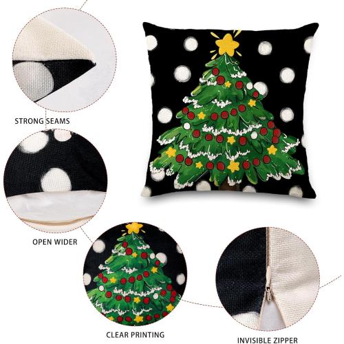 DIYDEC 4PCS Christmas Pillow Covers 18x18 inch Hello Winter Merry Bright Throw Pillow Covers Xmas Tree Hat Black White Striped Dot Decorations Cushion Case for Couch Sofa Outdoor Indoor Home
