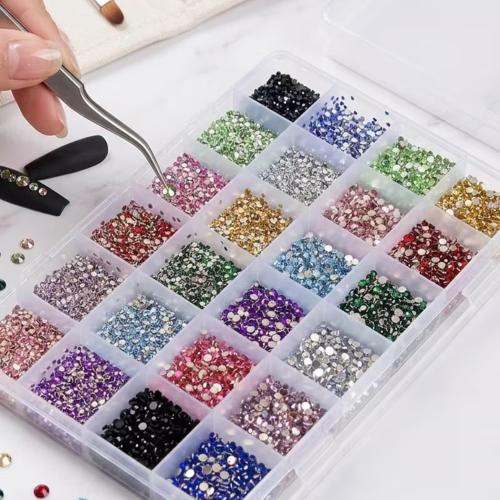 Multi-Color Nail Rhinestones Kit, Flatback Crystal Rhinestones Set in Organizer Box, Sparkling Gems Jewels for Acrylic Nails, Press-On Nails Art Decoration and DIY Crafts