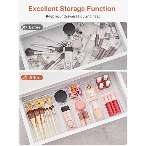 SMARTAKE 8 Piece Drawer Organizer with Non-Slip Silicone Pads, Desk Drawer Organizer Trays Storage Tray for Makeup, Jewelries, Utensils in Bedroom Dresser, Office and Kitchen (Clear)