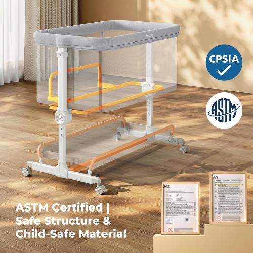 Ezebaby Baby Bassinets Bedside Sleeper, Portable Bedside Bassinet for Baby Newborn Infants with Adjustable 7 Heights and All Mesh Sides, Newborn Crib with Mattress and Soft, Breathable Sheet
