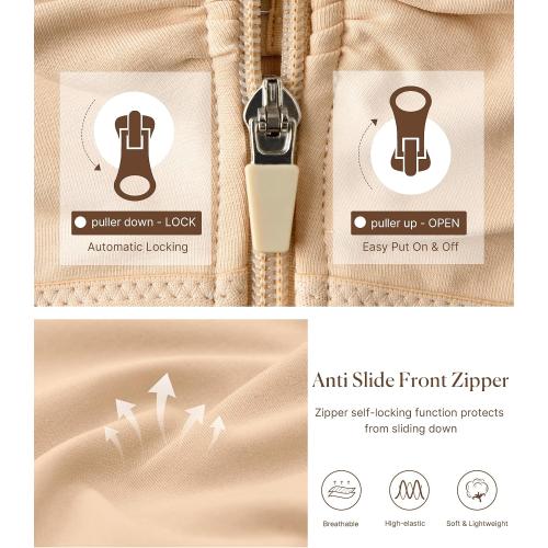 Size M BRABIC Wireless Zip Front Closure Bras for Women No Underwire Full Coverage Comfort Everyday Post Surgery Compression Bra