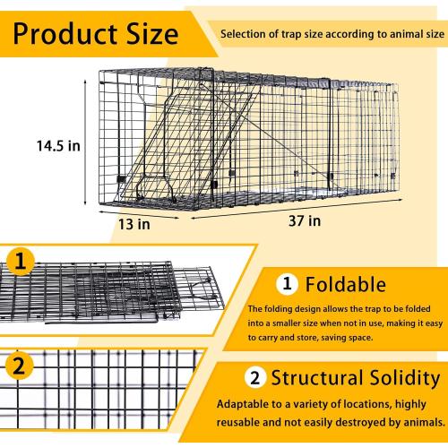 Heavy Duty Live Trap 37x13x14.5 Inch Steel Collapsible with Humane Trap Release Door for Stray Cats, Raccoons, Skunks, Groundhogs, Armadillos and Other Live Animals.