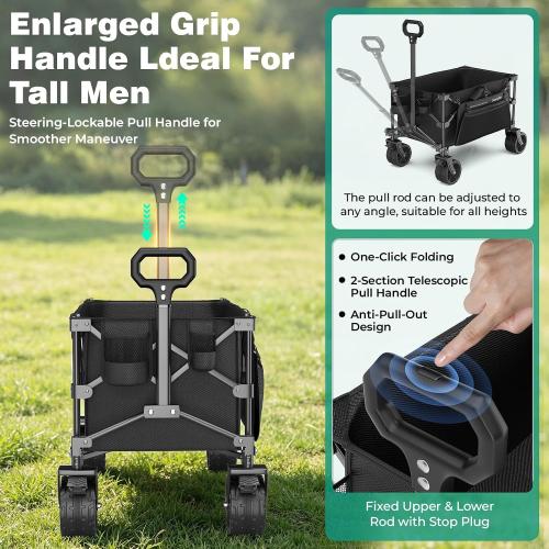 SUNNYFEEL Foldable Wagon Cart with Canopy - 445L Extra Large | 440 LBS Heavy Duty Utility Cart with All-Terrain Wheels, 3-in-1 Portable Wagon for Garden, Grocery, Camping, Beach, Shopping