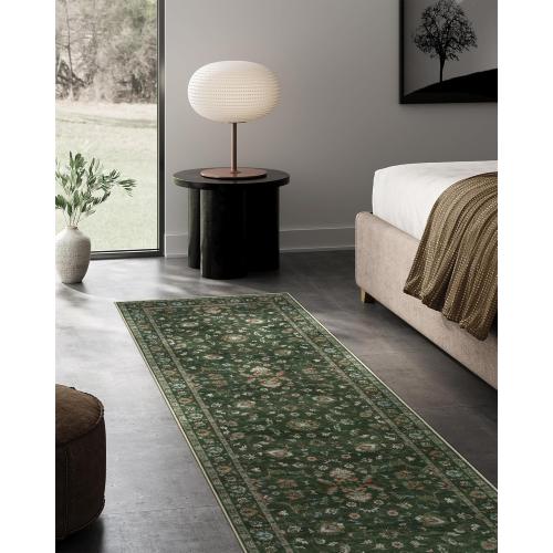 Green,2'6x8' Wonnitar Green Runners for Hallways 2.5x8 Boho Runner Rug, Low Pile Non Slip Washable Kitchen Runner Rug, Vintage Floral Stain Resistant Christmas Runner Rugs Carpet Runner for Bedroom,(Green,2'6x8')
