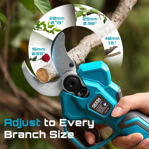 SEESII Electric Pruning Shears Cordless: Up to 1.6 Cutting Diameter Power Pruner - 2 Pcs 4.0Ah Batteries, Brushless Motor, Extra SK5 Blade, 4 Modes Adjustable Branch Cutter for Tree Flower Trimming
