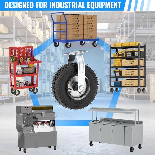 10 Inch Pneumatic Casters Set of 4 (2 Swivel/2 Rigid),Heavy Duty Casters,Tolerable 1300 LBS,Rubber Knobby Tread for Workbench, Cart, Trolley,Wagon and Shelves