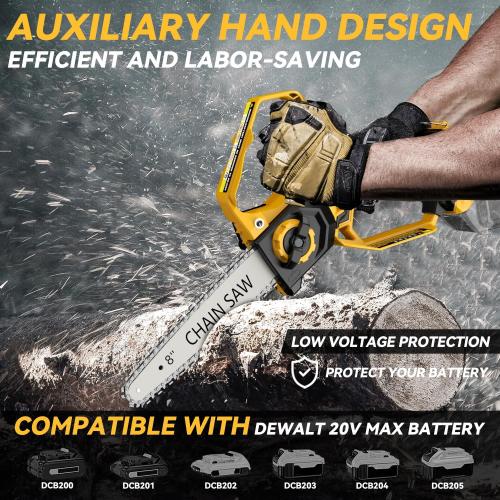 Mini Chainsaw for Dewalt 20V Max Battery, 8-Inch and 6-Inch 2-IN-1 Cordless Electric Chain saw with Brushless Motor and Auto-Oiler, 800W Hand Mini Chainsaw for Tree Pruning Wood Cutting(No Battery)