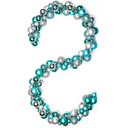 6 Feet Christmas Garland Balls Decorations Outdoor Indoor Home Party Xmas Tree Decors Decorative Wreath Ball Ornaments Bright Blue Silver