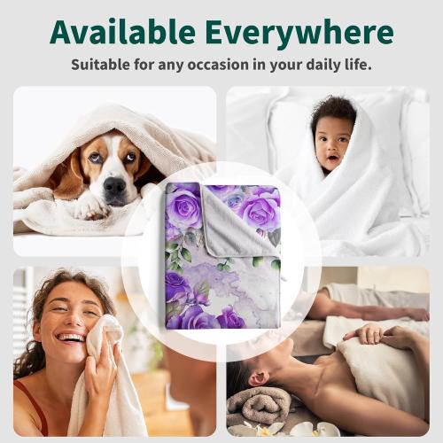 Purple Butterfly Rose Beach Towel - Floral Decorative Coral Fleece Shower Towels for Bathroom Holiday