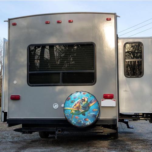 Dujiea Marine Funny Sea Turtle Fish Spare Tire Cover, Universal Wheel Tire Cover Dust-Proof Tire Protectors for Trailer Rv Van SUV Truck Camper and Many Vehicle 14 15 16 17 Inch