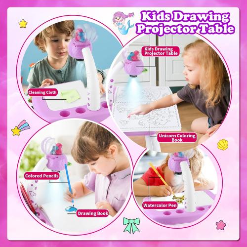Hoarosall Drawing Projector for Kids, Drawing Board Pad, Color Pens, Pencils, Crayons, Scrapbook etc,Tracing Projector, Ideal Toy for 3  Year Old Girls (Mermaid Kit)