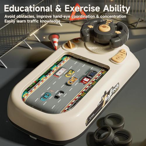 Car Adventure Toy with Steering Wheel,Musical Steering Wheel Toys,Interactive Simulation Driving Toddler Simulated Driving Racing Car for Kids 4-6,for Kids Girls Xmas Birthday Gifts(White)