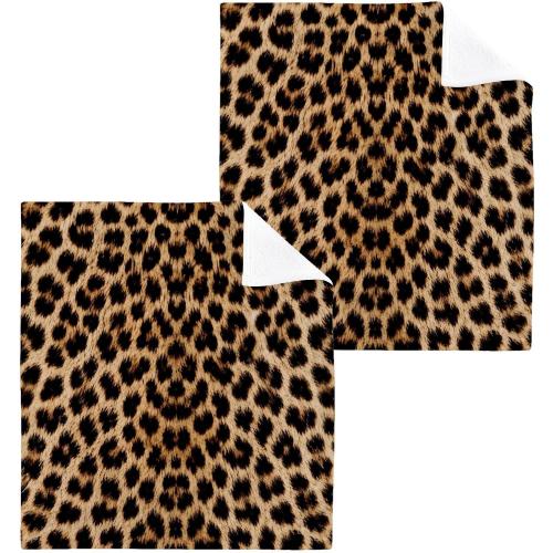 SUABO Leopard Cotton Bath Washcloths, Leopard Print Cheetah Pattern Fingertip Towel Face Cloths Absorbent Quick Drying Bath Cloths for Bathroom, Spa, Gym, Kitchen, 12 x 12 Inch, Set of 4