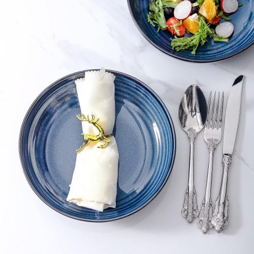 HASENSE Pasta Bowls, Ceramic Serving Bowls Set of 6 Serving Dishes for Salad, Pasta, Soup, Fruit - Blue Dinner Plate Bowls for Home Gift, Dishwasher & Microwave Safe