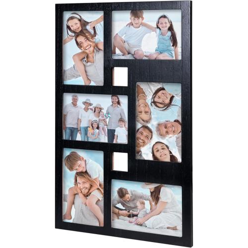 4x6 Collage Picture Frame Family Photos Display - 6 Openings Collage Picture Frame for Wall and Tabletop Display Black Picture Frames Set Ideal for Home Decorating Family Gifts