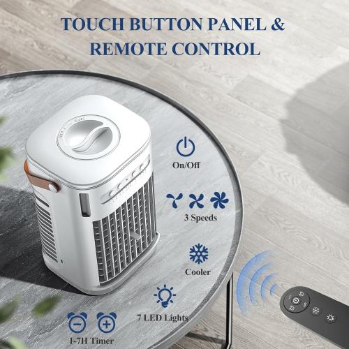 Portable Air Conditioners w/Remote, 5400mAh Built-in Battery, Mini Air Conditioner, 1.2L Water Tank & Ice Box, Auto-off Timer, Evaporative Air Cooler With 3Speeds, Desktop Fan For HomeOutdoors