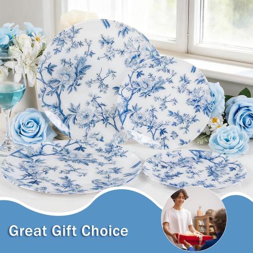 EI 60pcs Blue Plastic Plates Disposable Heavy Duty,Blue and White Floral Disposable Plates,10.25 Dinner & 7.5 Dessert Plate,Natural Fresh and Elegant Decorations for Birthdays/Tea Party/Wedding
