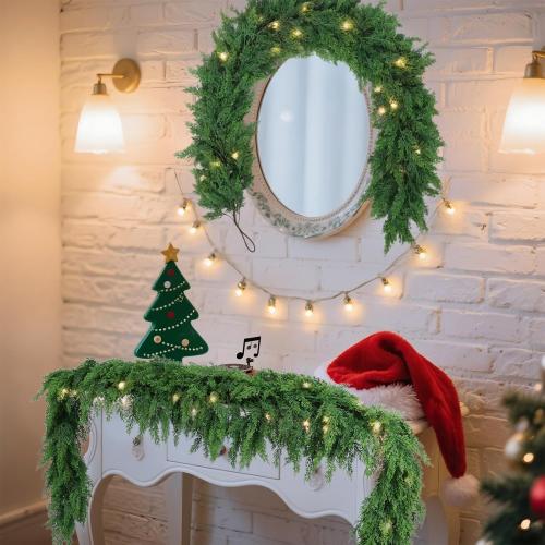 6 Ft Christmas Cedar Pine Garlands, Artificial Cedar Garland, Realistic Green Artificial Greenery Garland for Table, Mantle, Wall, Indoor, Outdoor Christmas Decorations (1, 6 FT)