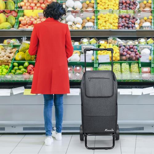 KEDSUM 2 in 1 Shopping Cart for Groceries, 330 lbs Grocery Cart on Wheels, Foldable Utility Carts with Wheels, Load-Bearing Hand Truck with Black Waterproof Bag for Shopping, Camping, Laundry, Garden