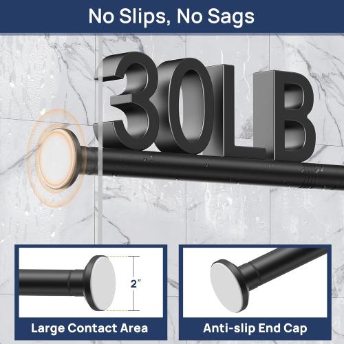 ENJOYBASICS Matte Black Shower Curtain Rod 30 to 76 Inches, 1 Inch Stainless Steel Adjustable Spring Tension Rods No Drill for Bathroom, Closet, Window, Room Divider, Never Rust, Non Slip