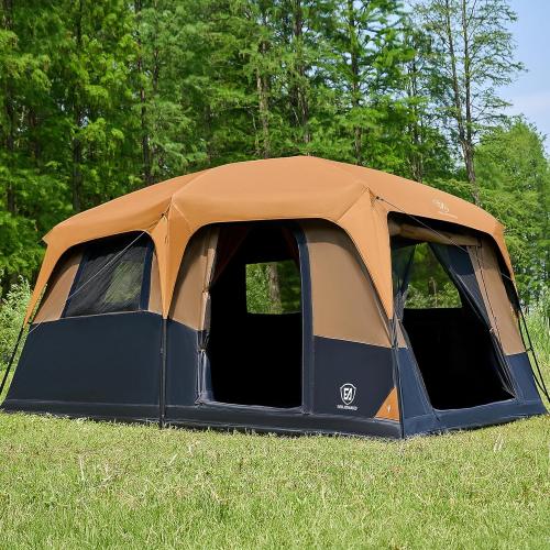 EVER ADVANCED 10 Person Camping Blackout Design Tent, Multi Room Tent for Family, Large Tents with Rainfly and Carry Bag, 2 Doors, Water-Resistant, 14ft x 10ft x 84in