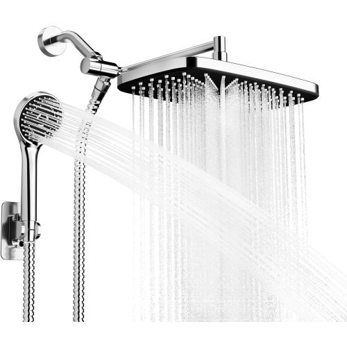 Chrome Rain Shower Head with Handheld Shower Head, 5 Spray Modes