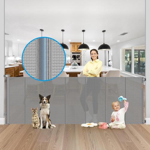 Reinforced 42 Extra Tall X 120 Extra Wide Retractable Dog Gate for Doorways Wide Pet Gate Indoor Prevent Kid/Pet Jumping Over Tall Retractable Baby Gates for Dogs Outdoor Dog Gates for Doorways,Gray