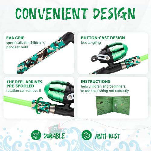 WIDDEN Kids Fishing Pole with Reel Beginner Kit for Boys Girls Ages 3-12