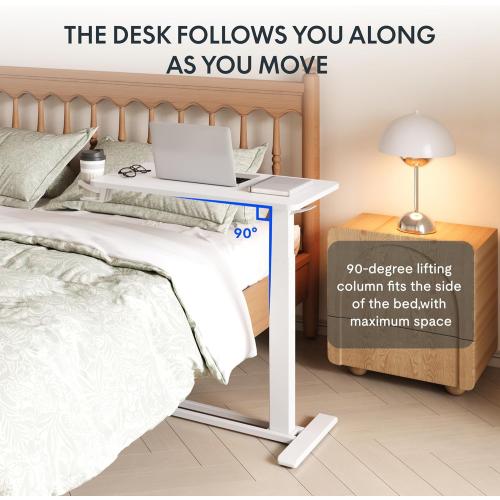 27.6 W x 15.7 D, White FLEXISPOT H7 Adjustable Overbed Bedside Table with Wheels Pneumatic Mobile Standing Desk Laptop Desk Rolling Computer Cart Movable Overbed Table Hospital Home Use(27.6 W x 15.7 D, White)