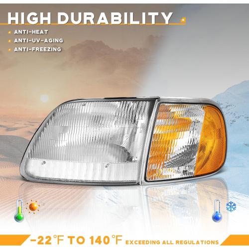 Headlights Assembly for 1997-2003 F150 / 1997-2002 Ford Expedition / 1998-1999 F250, Headlamp Corner Parking Turn Signal Marker Light Does NOT fit models produced before July 1996