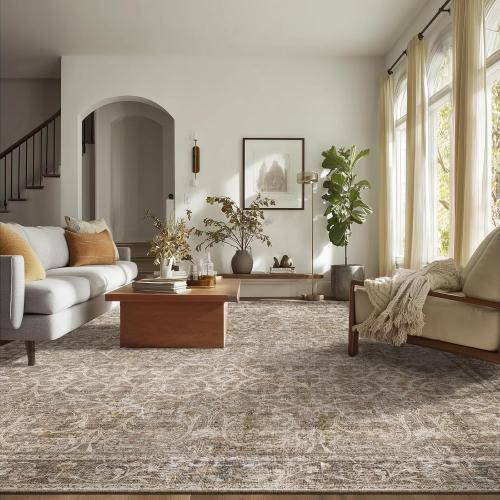 Washable Rugs for Living Room: 8x10 Area Rugs for Bedroom Ultra Soft Non-Slip Stain Resistant Vintage Boho Large Carpet for High-Traffic Dining Room - Farmhouse Decor