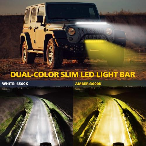 4WDKING 22 Inch Dual-Color Slim LED Light Bar,120W Spot Flood Combo Beam with Wiring Harness Kit, Screwless Design, IP68&IP69K Waterproof, Off Road Driving Lamp Fog Lights for Truck Pickup ATV UTV SUV