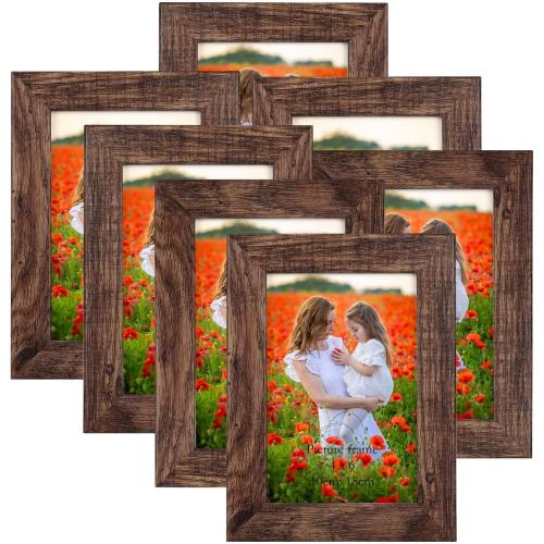 PETAFLOP Wooden 4x6 Picture Frame Set of 7, Rustic Frames Display 4 by 6 Inch Photo for Wall or Tabletop