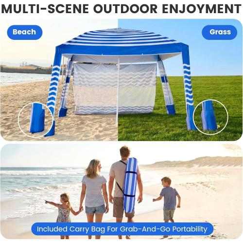 Zeraty Beach Cabana 8'×8', Portable Beach Canopy with Side Wall, UPF 50  Silver-Coated Beach Tent Sun Shelter, Wind Resistant Adjustable Altitude Beach Umbrella Tent for Family, Navy Blue