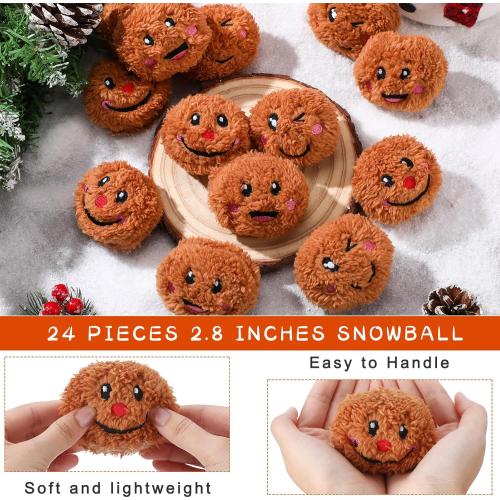 Sadnyy 24 Pack Christmas Snowball Fun Fight Set for Kids Indoor Outdoor Christmas Games for Family Party 2.8 Inch Snowman Face Fake Snowballs Fight in a Bucket for Winter Party(Gingerbread Man)