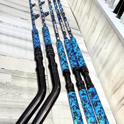 Fiblink Saltwater Fishing Rod 1Piece/2Piece Offshore Trolling Rod Big Game Deep Sea Rod Conventional Boat Blue Camouflage Fishing Pole(5'6/6'/7')
