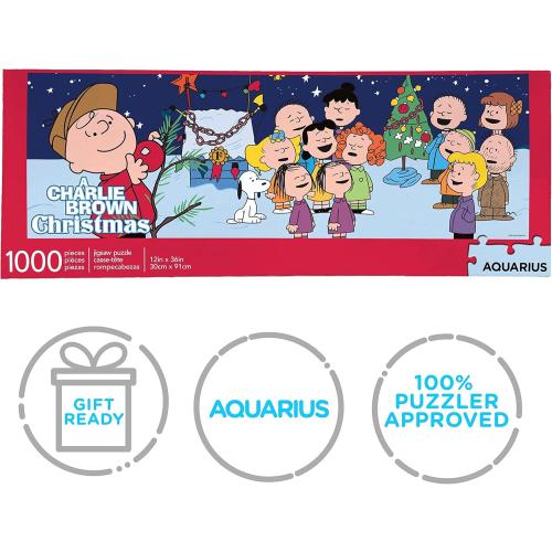 AQUARIUS Peanuts Charlie Brown Christmas Puzzle (Slim 1000 Piece Jigsaw Puzzle) - A Charlie Brown Christmas Puzzle - Officially Licensed - Glare Free - Precision Fit - 12 x 36 Inches, Multi Color