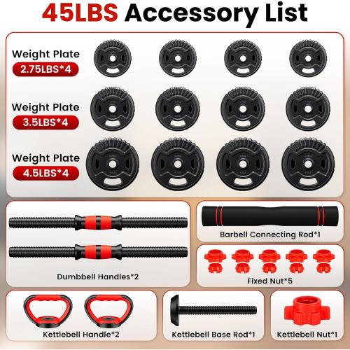 Adjustable Dumbbell Set, 22/33/45/70/90lbs Free Weight Set with Connector, 5-in-1 Dumbbell Set for Barbells, Kettlebells, Push up Stand, Weight Plate, Fitness Exercises for Home Gym Suitable Men/Women