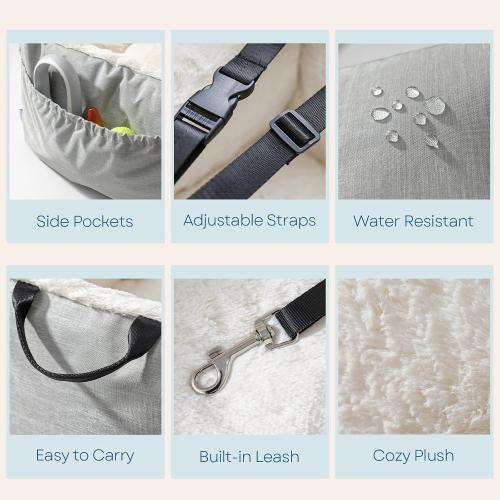 Milk and Soda Small Dog Car Seat Bed for Small Dogs Under 20 LBS with 2-Sided Pillow, Side Pockets, Built-in Leash, Machine Washable Cover (Black, Small)