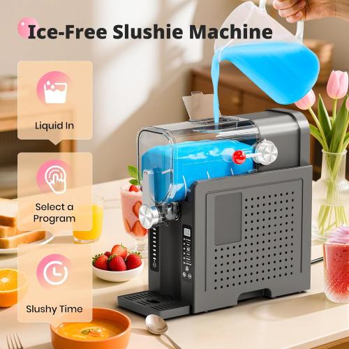 Grey Slushie Machine, EZBASICS Slushy Machine for Home No Ice Needed, Professional Frozen Drink Maker with LED Display, 6 Pre-Set Programs for Frozen Margaritas, Frappés and Ice Cream, 1Pack   6Modes