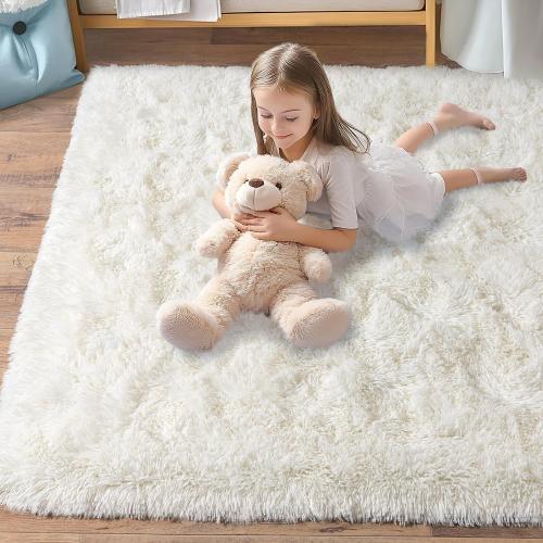 Large Rug for Living Room 6x9 Feet, Modern Soft Shag Area Rug, Plush Fuzzy Carpet for Bedroom Girls Boys Room Home Nursery Teens Dorm Decor, Cream White