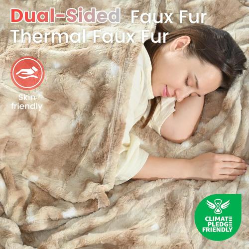 Sunable Heated Electric Blanket - Machine Washable Blanket with Time Settings 10 Heat Settings Full Size 77×84 inches Beige - Faux Fur
